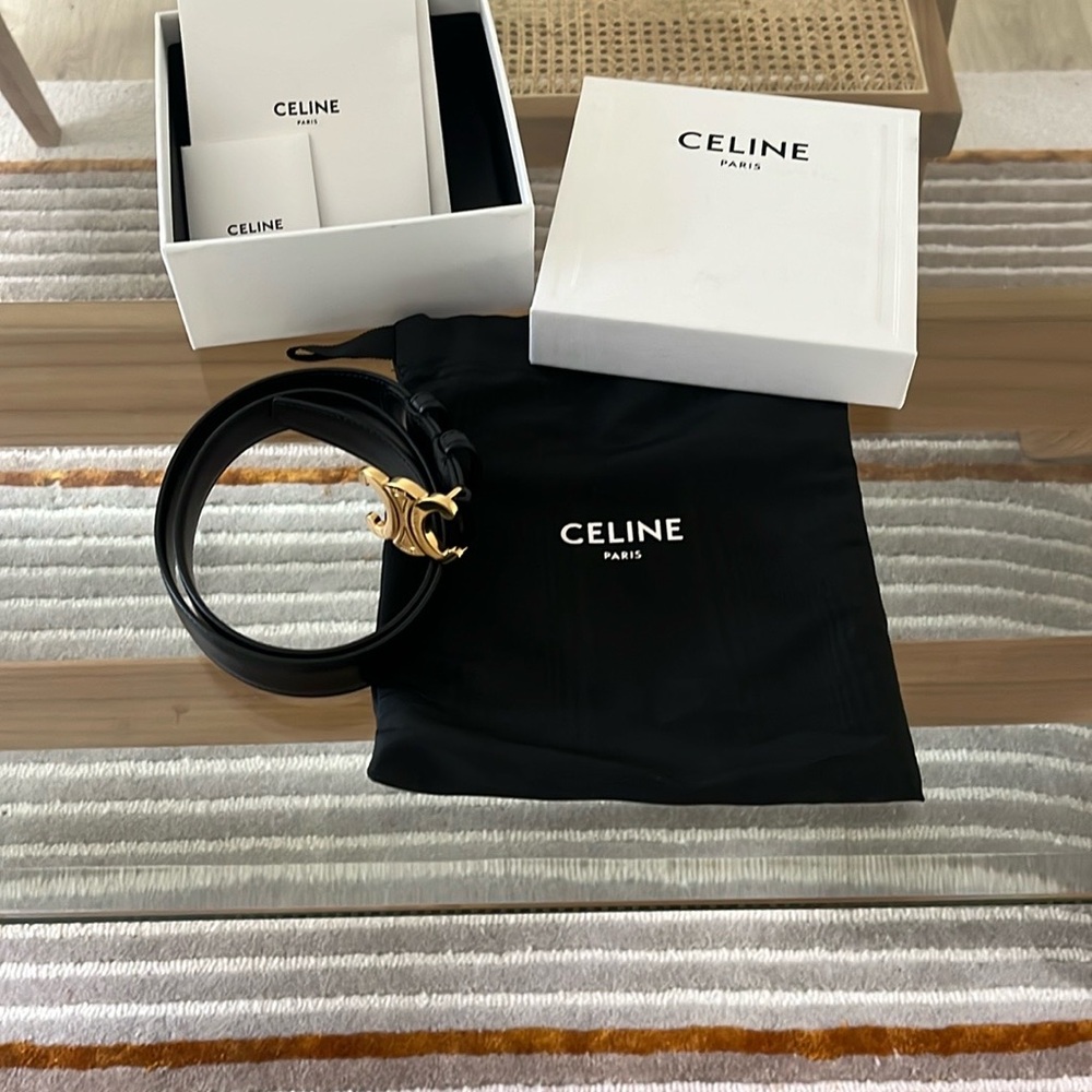 Celine Black Belt with Gold Accent